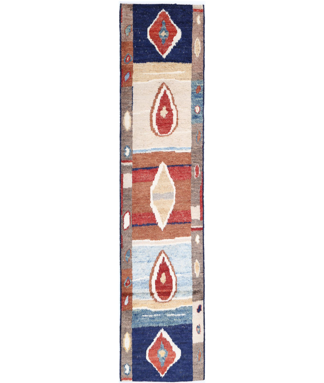 Moroccan 2'9'' X 13'10'' Hand-Knotted Wool Rug 2'9'' x 13'10'' (83 X 415) / Blue / Red