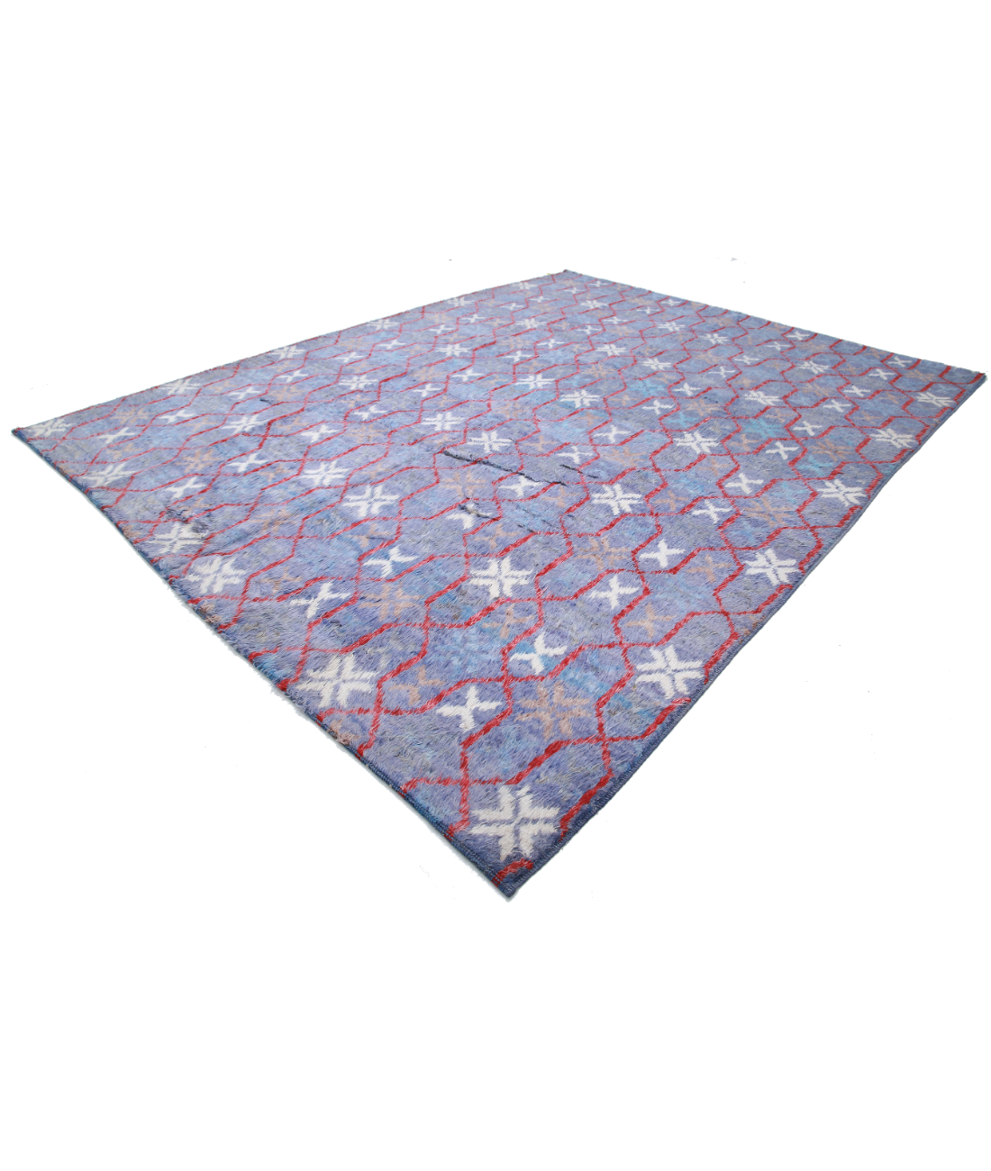 Moroccan 10'7'' X 13'9'' Hand-Knotted Wool Rug 10'7'' x 13'9'' (318 X 413) / Blue / Ivory