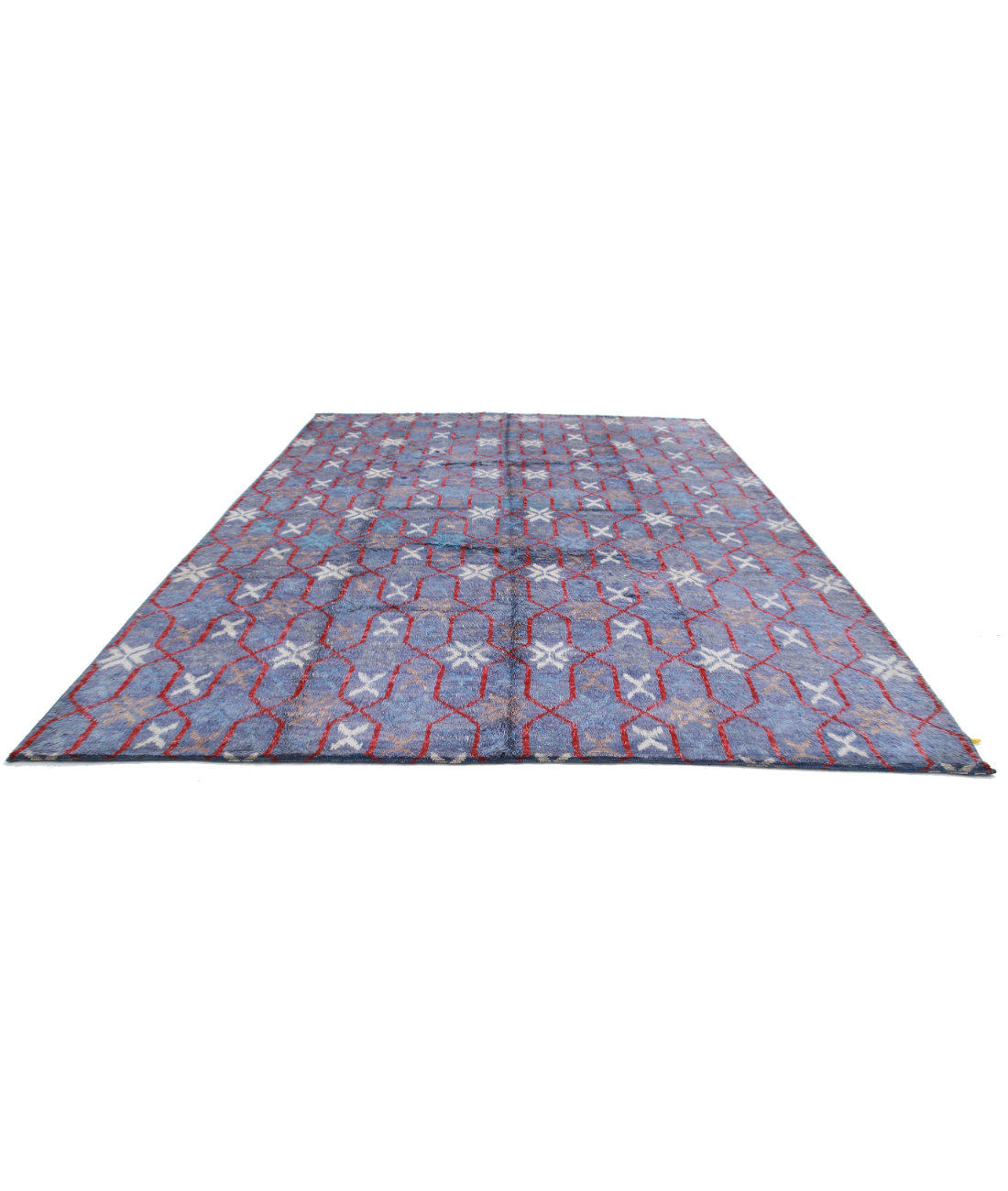 Moroccan 10'7'' X 13'9'' Hand-Knotted Wool Rug 10'7'' x 13'9'' (318 X 413) / Blue / Ivory