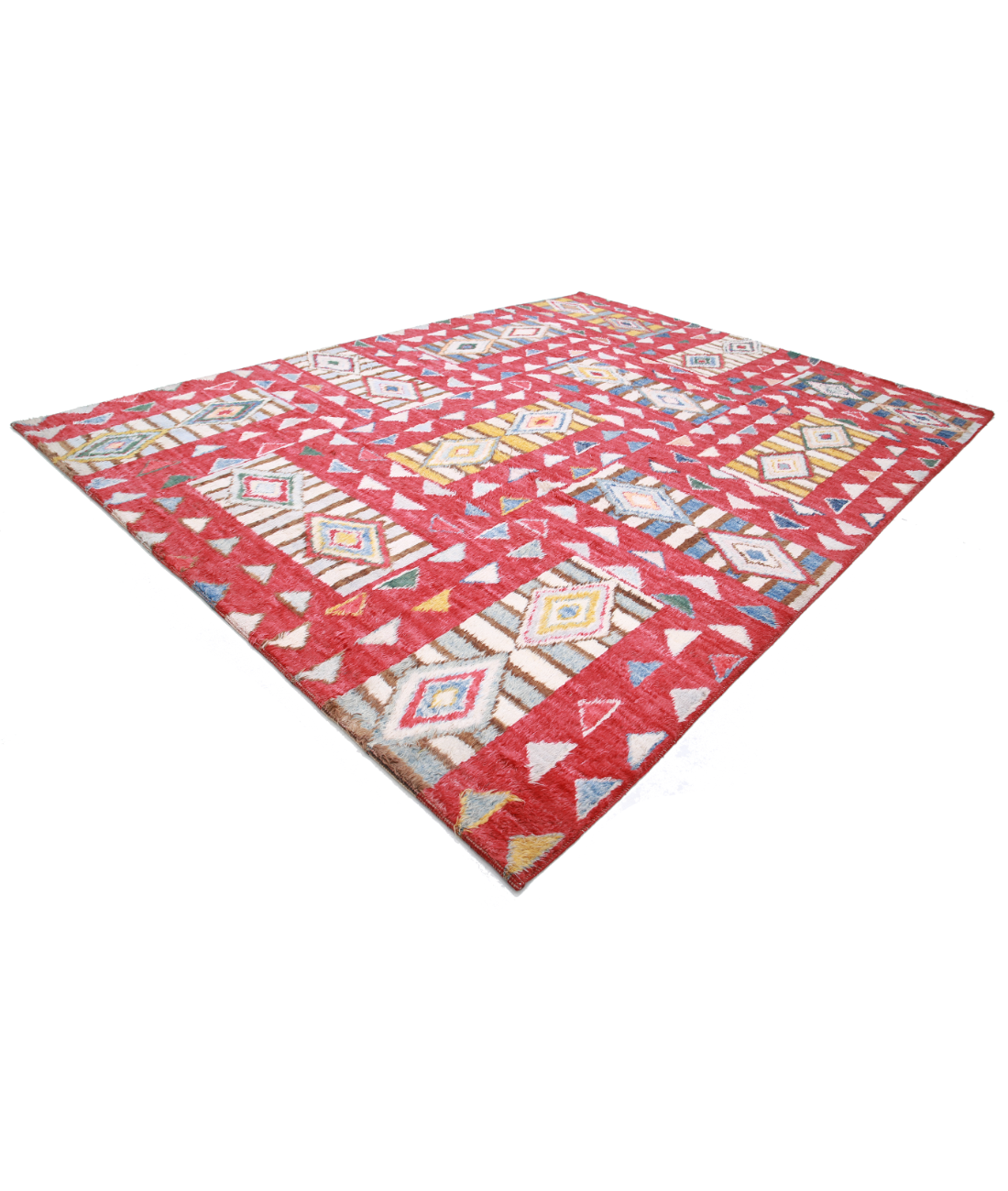 Moroccan 10'6'' X 13'9'' Hand-Knotted Wool Rug 10'6'' x 13'9'' (315 X 413) / Red / Ivory