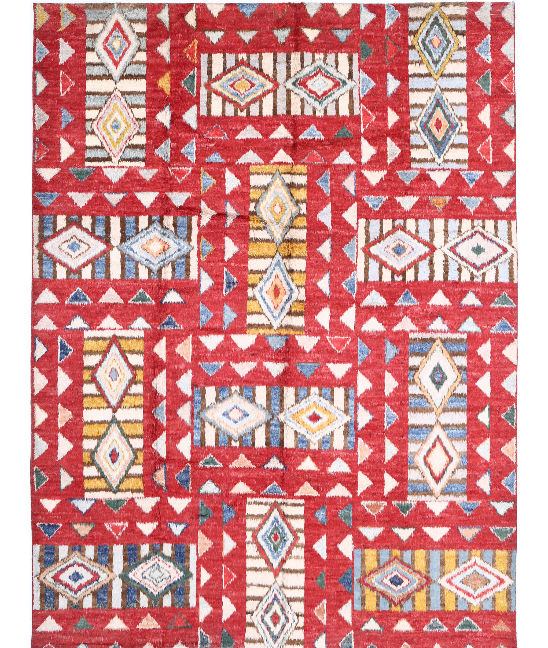 Moroccan 10'6'' X 13'9'' Hand-Knotted Wool Rug 10'6'' x 13'9'' (315 X 413) / Red / Ivory