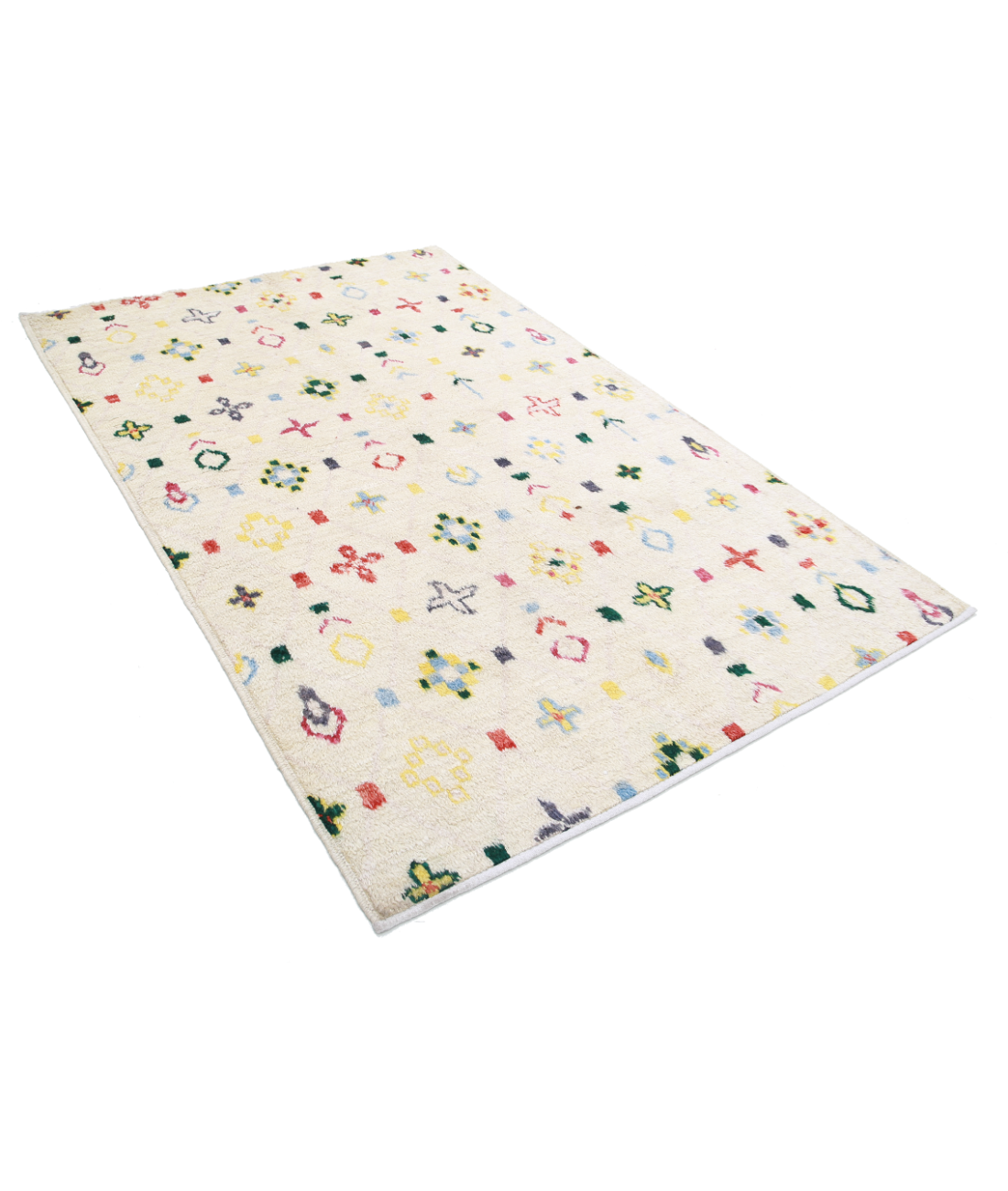 Moroccan 4'11'' X 7'8'' Hand-Knotted Wool Rug 4'11'' x 7'8'' (148 X 230) / Ivory / Blue