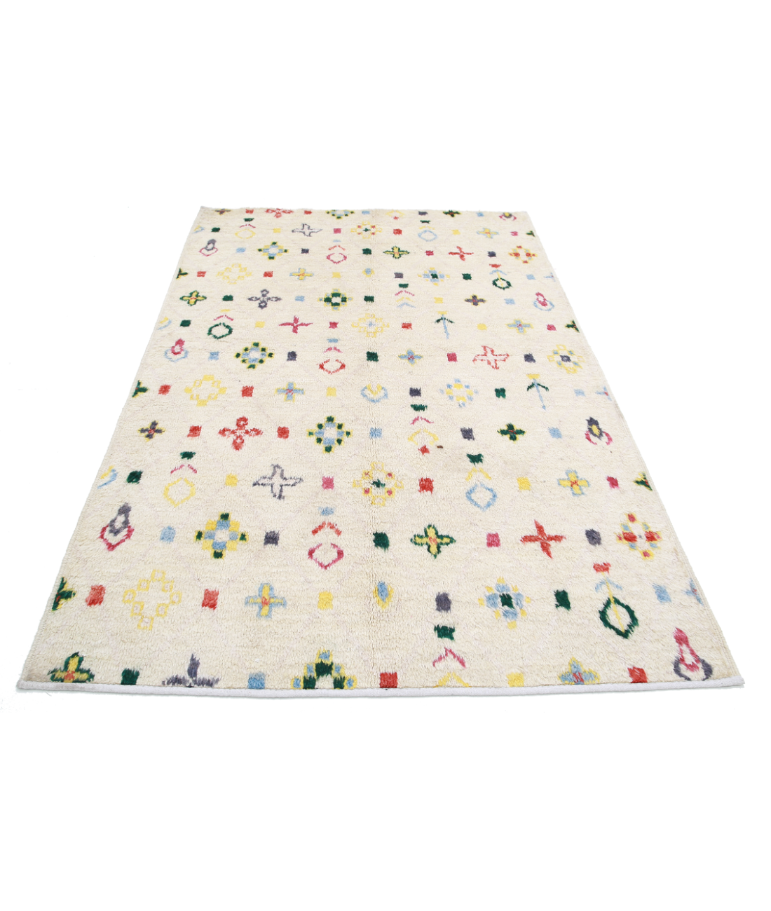 Moroccan 4'11'' X 7'8'' Hand-Knotted Wool Rug 4'11'' x 7'8'' (148 X 230) / Ivory / Blue