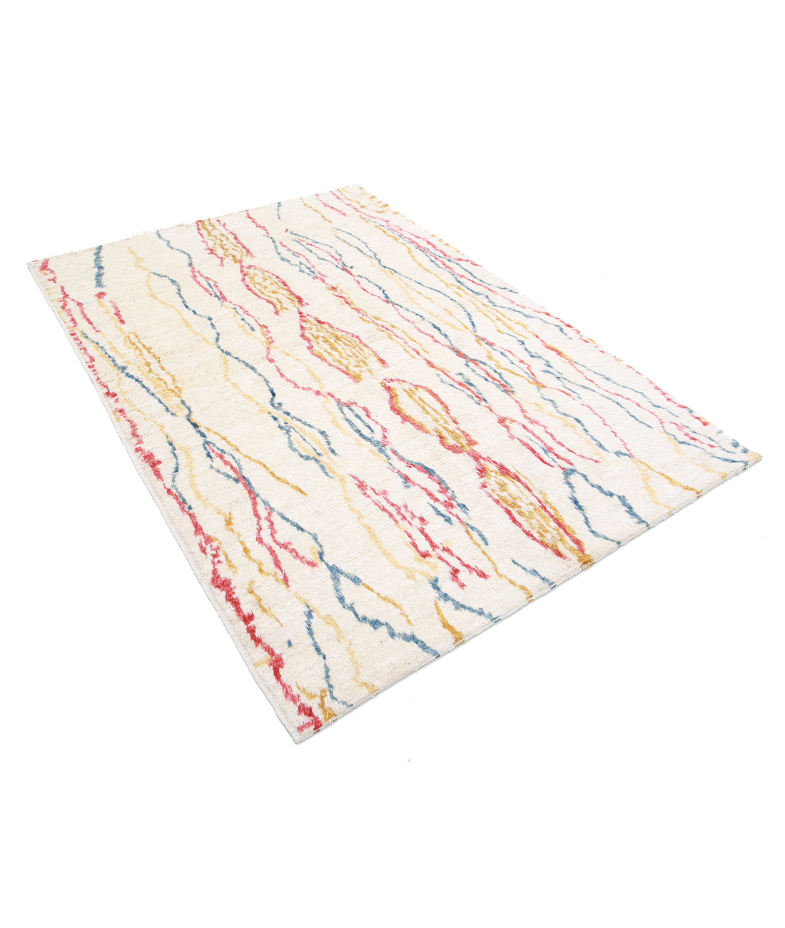 Moroccan 5'0'' X 7'3'' Hand-Knotted Wool Rug 5'0'' x 7'3'' (150 X 218) / Ivory / Red