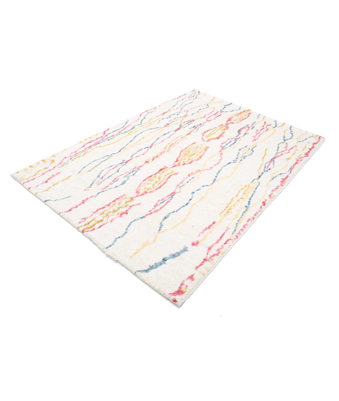 Moroccan 5'0'' X 7'3'' Hand-Knotted Wool Rug 5'0'' x 7'3'' (150 X 218) / Ivory / Red