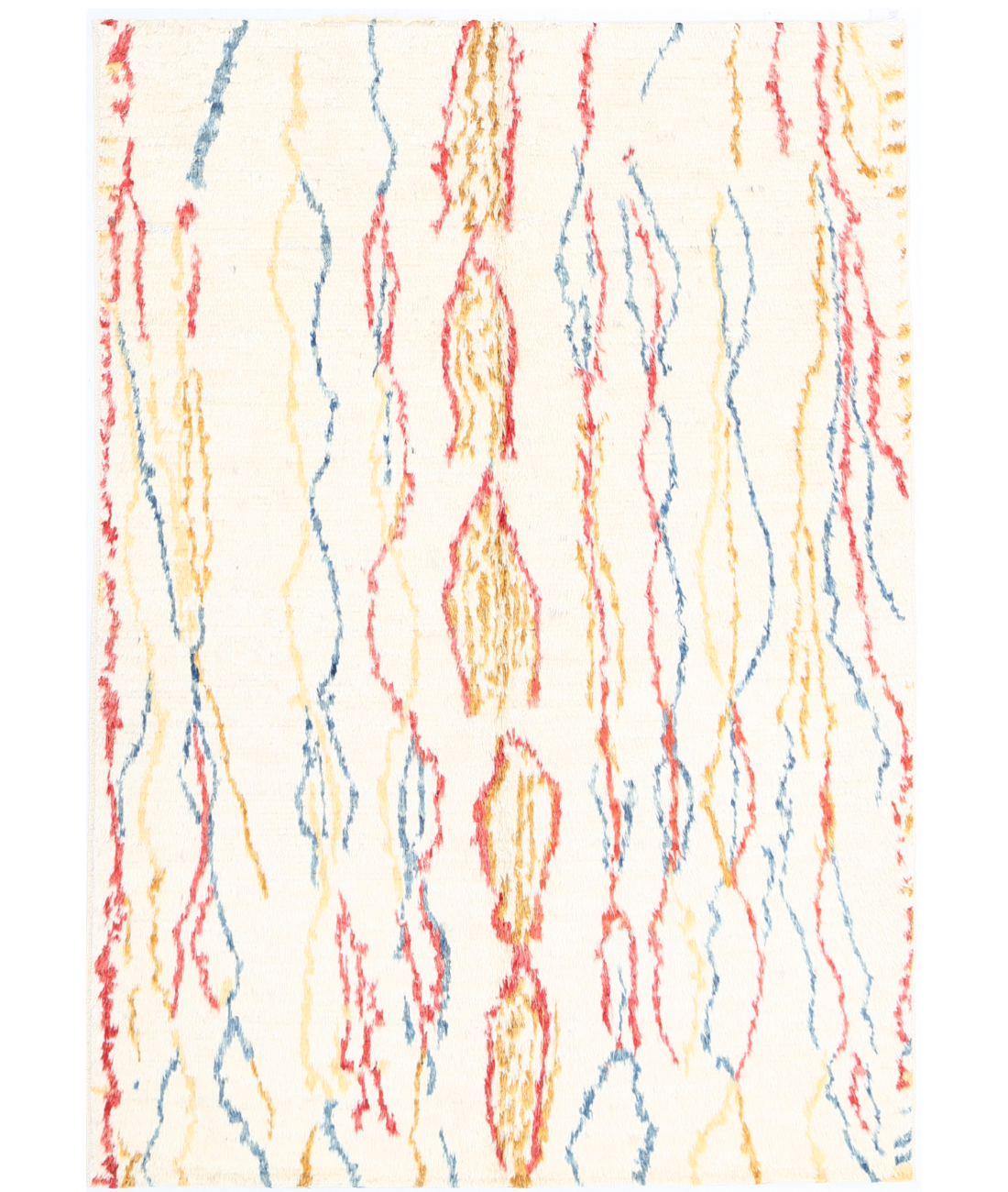 Moroccan 5'0'' X 7'3'' Hand-Knotted Wool Rug 5'0'' x 7'3'' (150 X 218) / Ivory / Red
