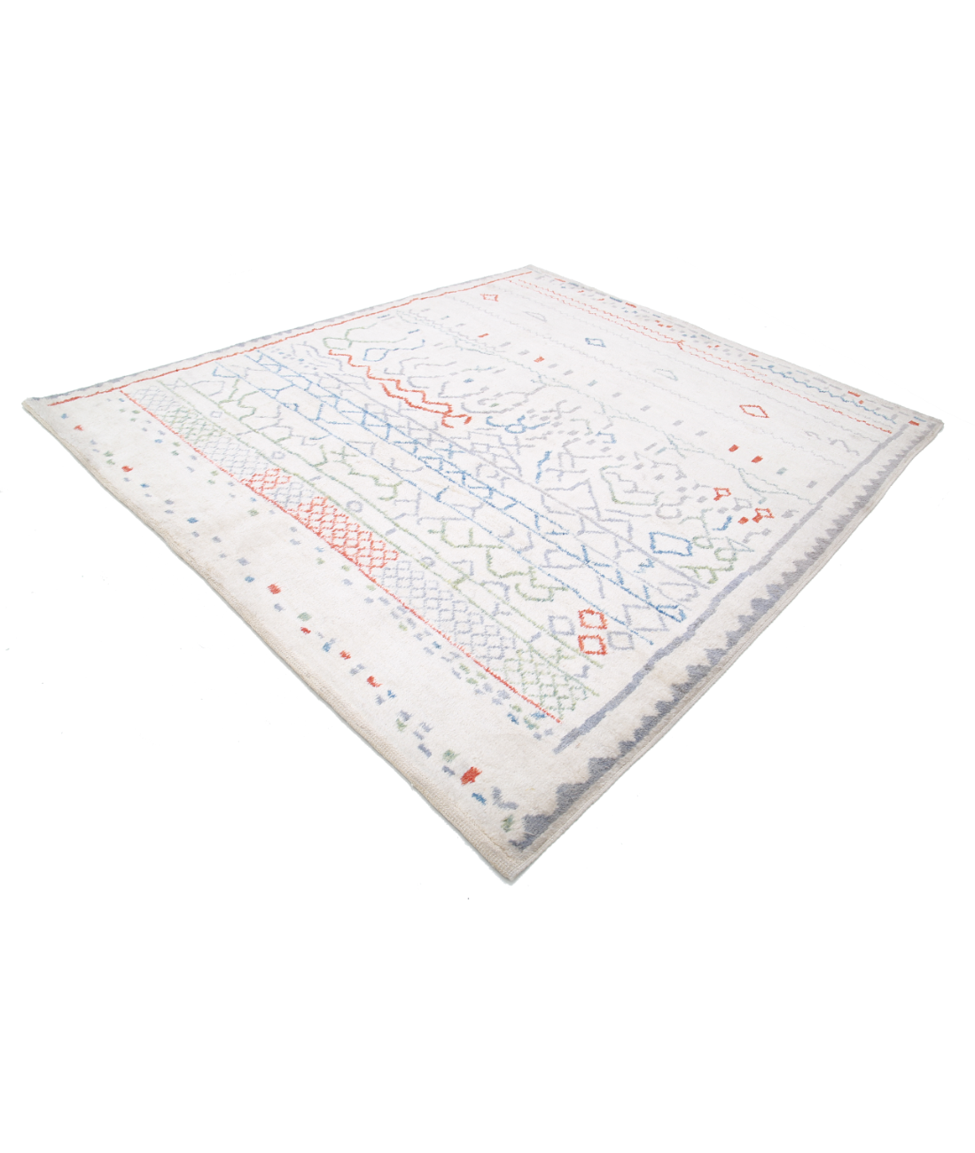 Moroccan 8'6'' X 9'9'' Hand-Knotted Wool Rug 8'6'' x 9'9'' (255 X 293) / Ivory / Red