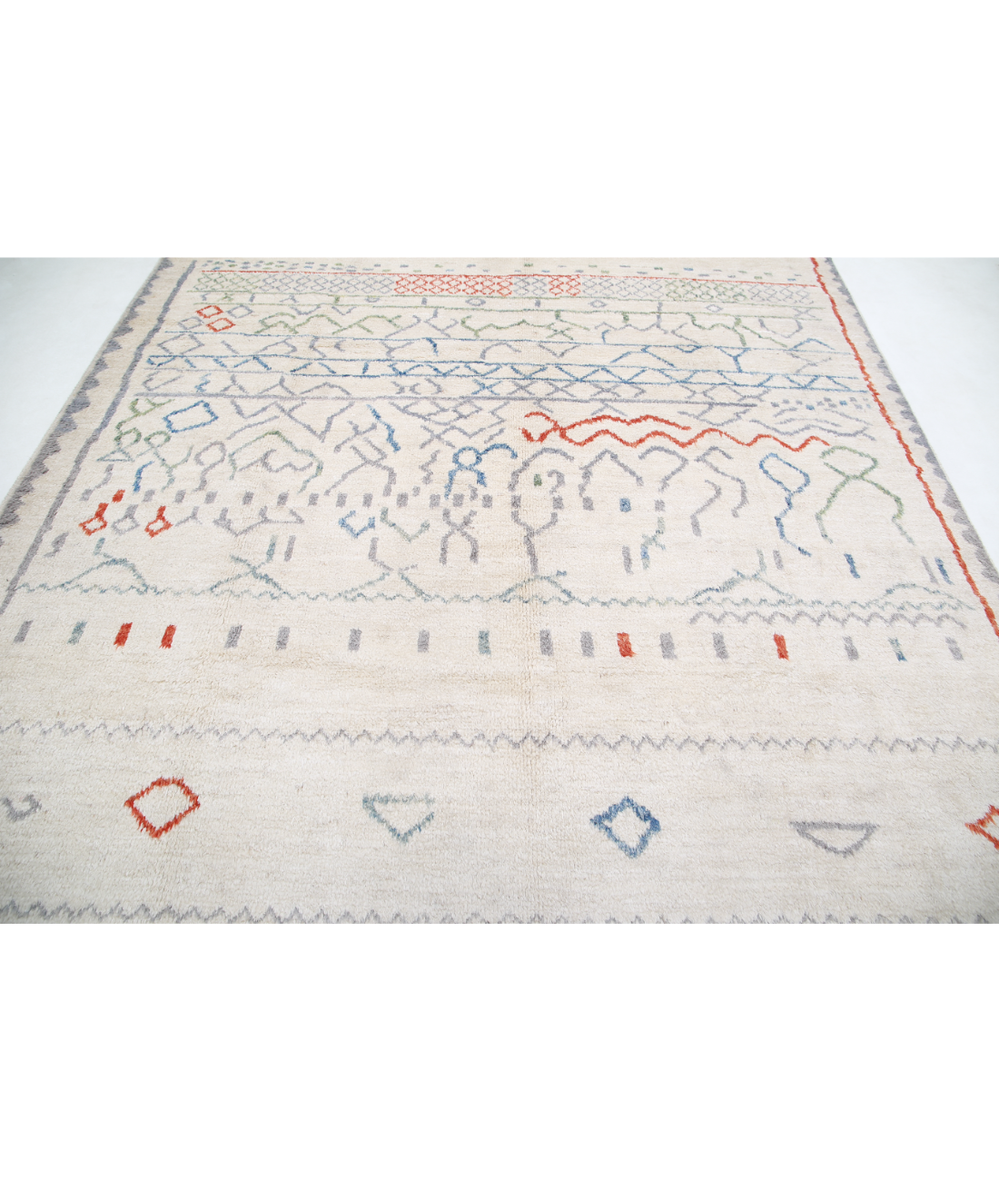 Moroccan 8'6'' X 9'9'' Hand-Knotted Wool Rug 8'6'' x 9'9'' (255 X 293) / Ivory / Red