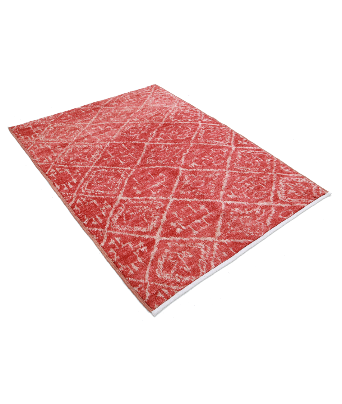 Moroccan 4'4'' X 5'9'' Hand-Knotted Wool Rug 4'4'' x 5'9'' (130 X 173) / Red / Ivory