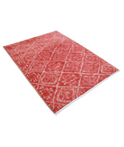 Moroccan 4'4'' X 5'9'' Hand-Knotted Wool Rug 4'4'' x 5'9'' (130 X 173) / Red / Ivory