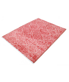 Moroccan 4'4'' X 5'9'' Hand-Knotted Wool Rug 4'4'' x 5'9'' (130 X 173) / Red / Ivory