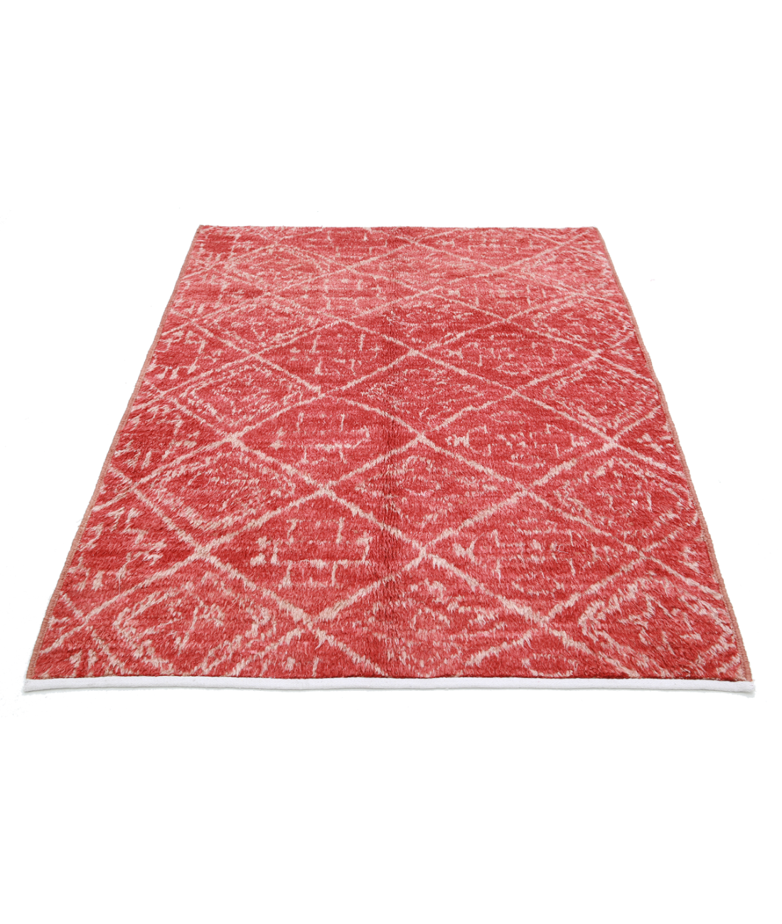 Moroccan 4'4'' X 5'9'' Hand-Knotted Wool Rug 4'4'' x 5'9'' (130 X 173) / Red / Ivory