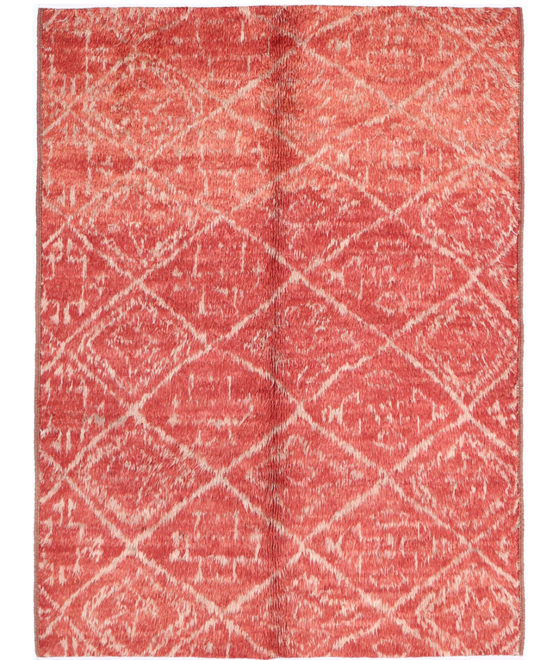 Moroccan 4'4'' X 5'9'' Hand-Knotted Wool Rug 4'4'' x 5'9'' (130 X 173) / Red / Ivory