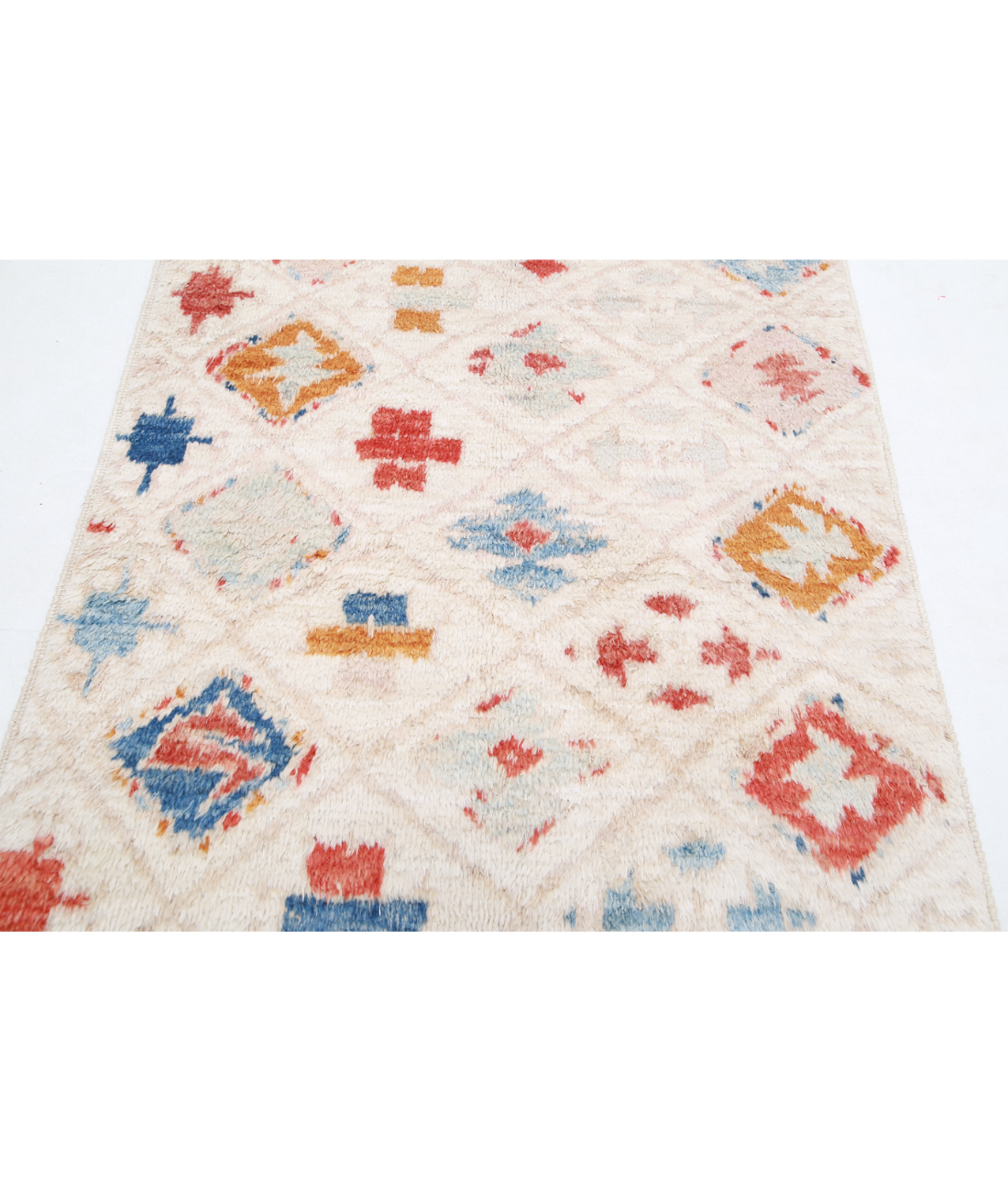 Moroccan 3'11'' X 6'1'' Hand-Knotted Wool Rug 3'11'' x 6'1'' (118 X 183) / Ivory / Red