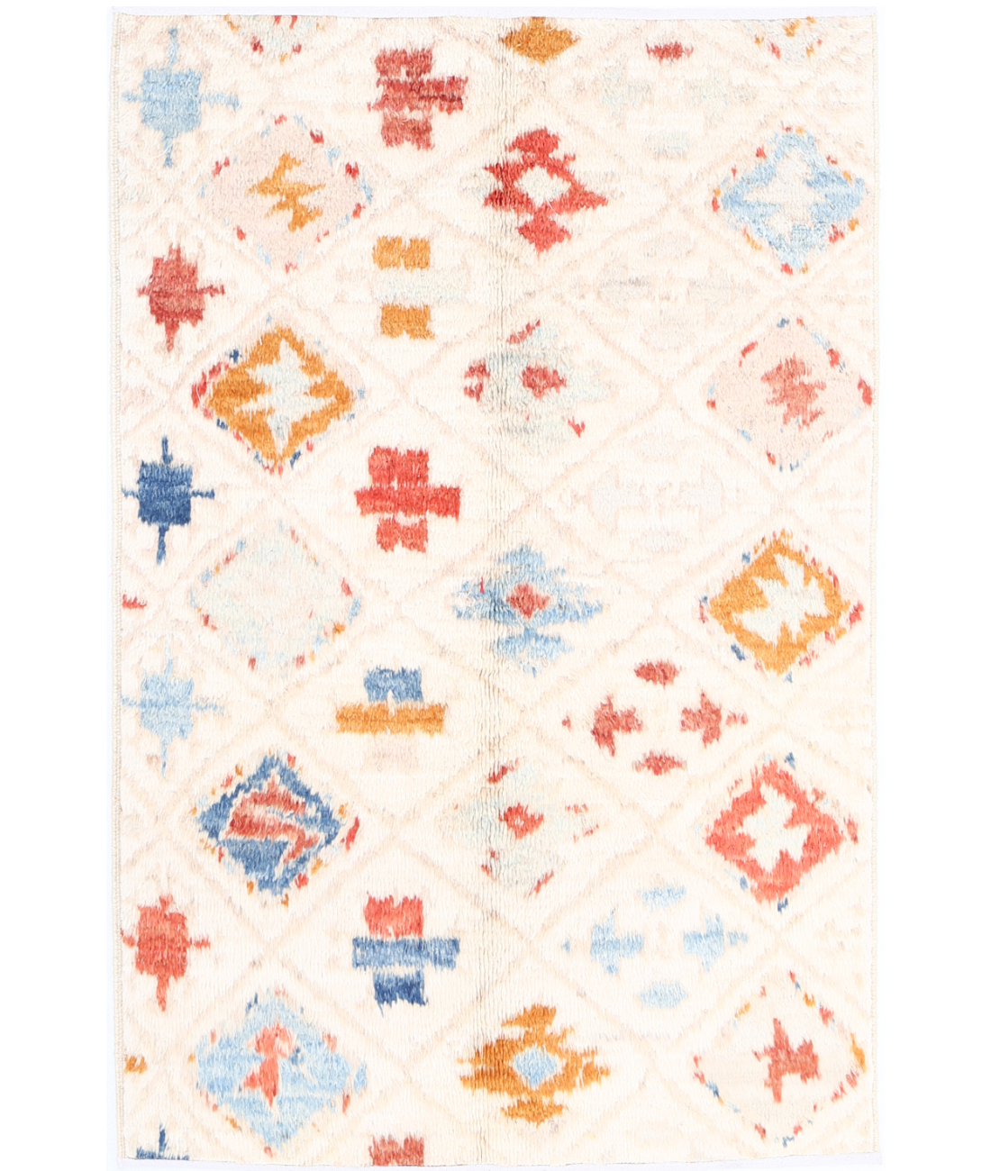 Moroccan 3'11'' X 6'1'' Hand-Knotted Wool Rug 3'11'' x 6'1'' (118 X 183) / Ivory / Red