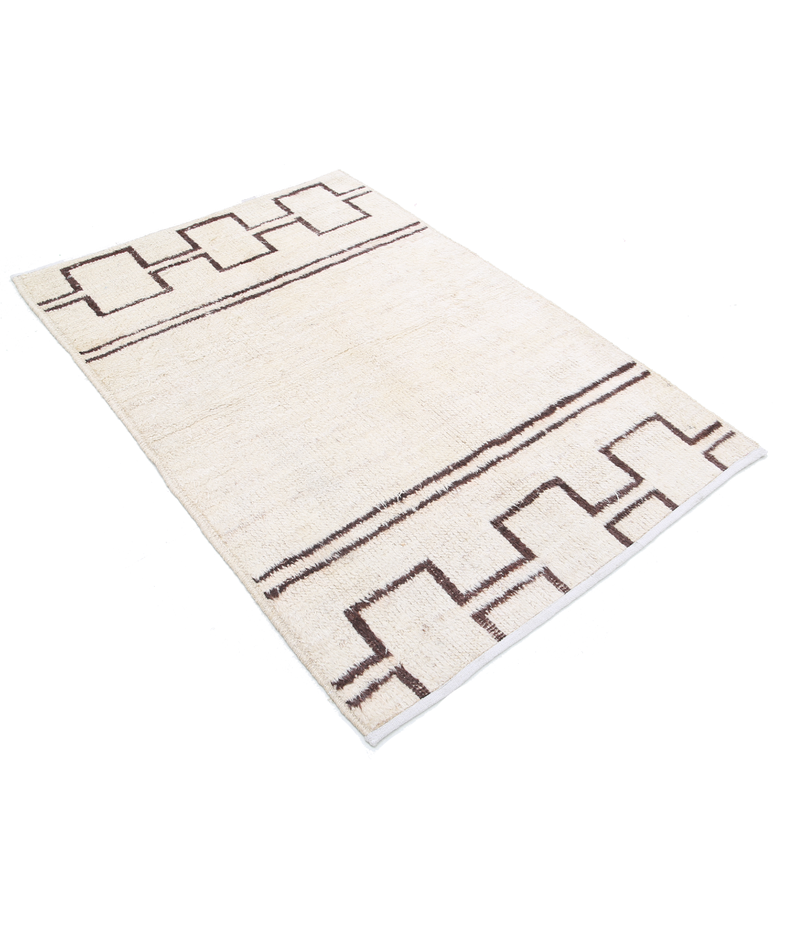 Moroccan 3'10'' X 5'8'' Hand-Knotted Wool Rug 3'10'' x 5'8'' (115 X 170) / Ivory / Brown