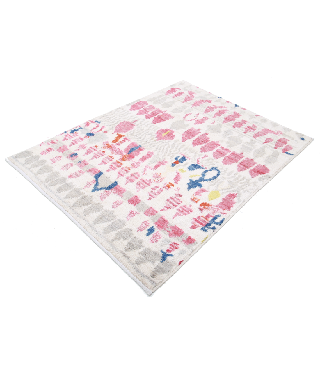 Moroccan 4'5'' X 5'10'' Hand-Knotted Wool Rug 4'5'' x 5'10'' (133 X 175) / Ivory / Red
