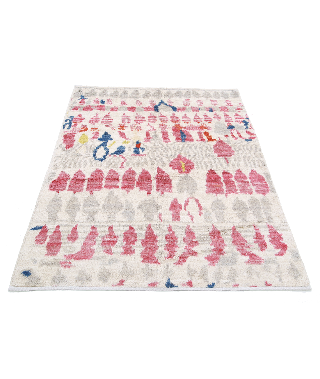 Moroccan 4'5'' X 5'10'' Hand-Knotted Wool Rug 4'5'' x 5'10'' (133 X 175) / Ivory / Red