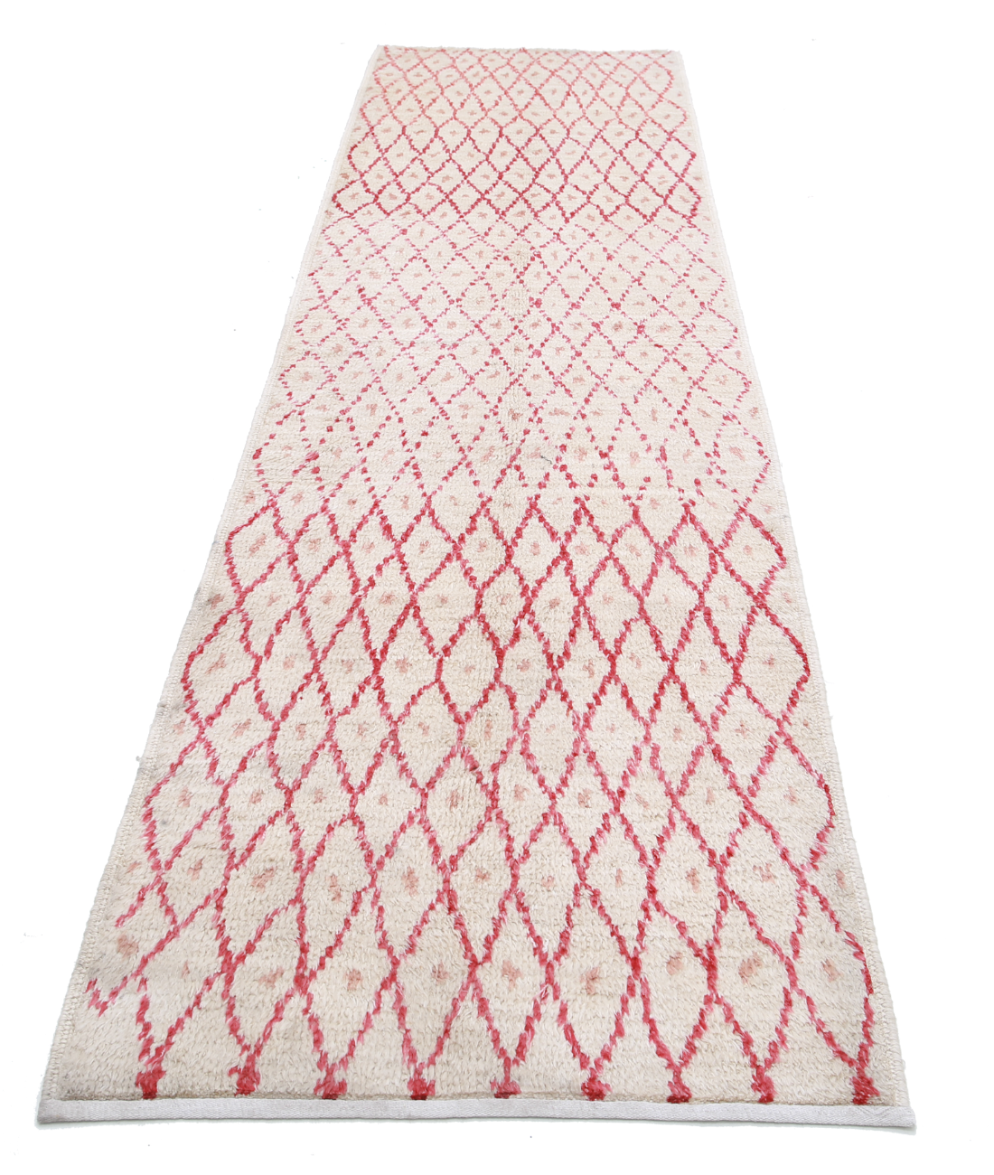 Moroccan 2'11'' X 11'3'' Hand-Knotted Wool Rug 2'11'' x 11'3'' (88 X 338) / Ivory / Red