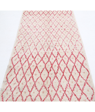 Moroccan 2'11'' X 11'3'' Hand-Knotted Wool Rug 2'11'' x 11'3'' (88 X 338) / Ivory / Red