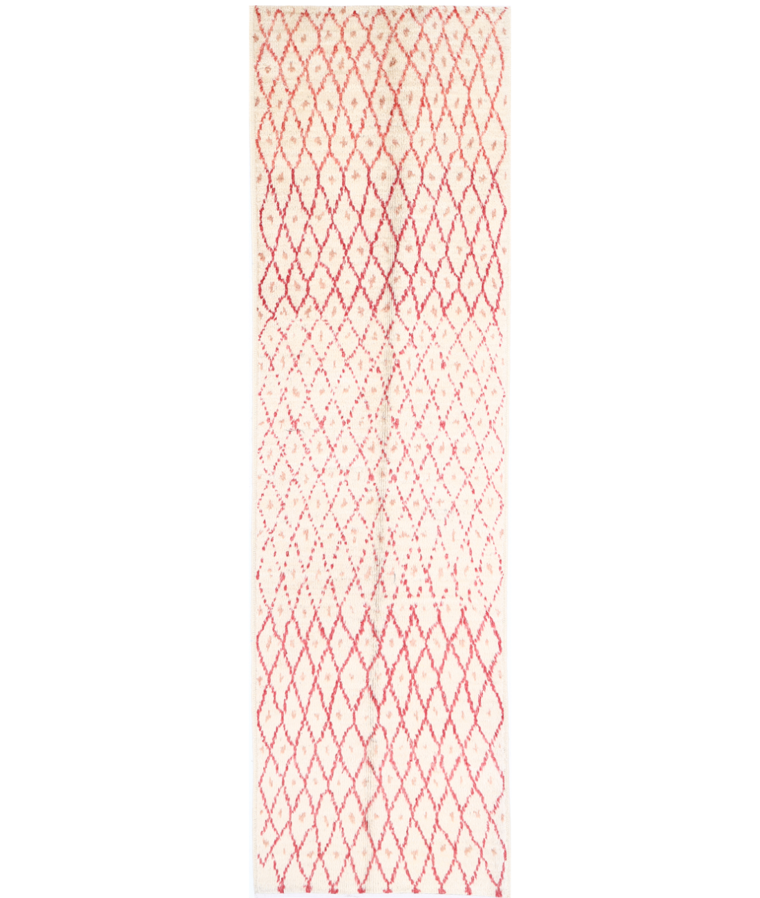 Moroccan 2'11'' X 11'3'' Hand-Knotted Wool Rug 2'11'' x 11'3'' (88 X 338) / Ivory / Red