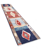 Moroccan 2'9'' X 13'10'' Hand-Knotted Wool Rug 2'9'' x 13'10'' (83 X 415) / Blue / Red