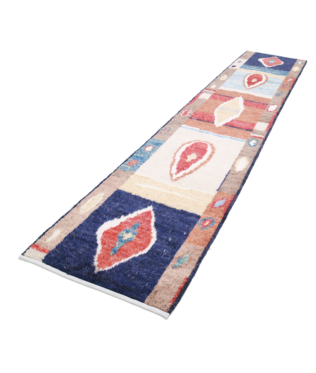 Moroccan 2'9'' X 13'10'' Hand-Knotted Wool Rug 2'9'' x 13'10'' (83 X 415) / Blue / Red