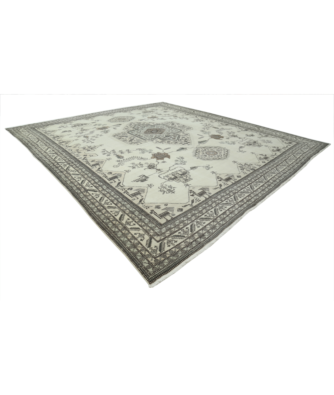 Moroccan 14'11'' X 16'1'' Hand-Knotted Wool Rug 14'11'' x 16'1'' (448 X 483) / Ivory / Grey