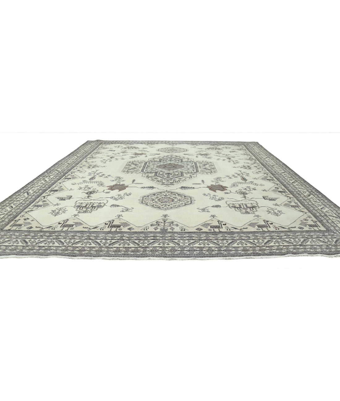 Moroccan 14'11'' X 16'1'' Hand-Knotted Wool Rug 14'11'' x 16'1'' (448 X 483) / Ivory / Grey