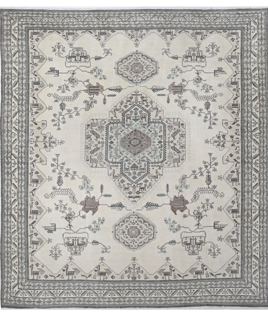 Moroccan 14'11'' X 16'1'' Hand-Knotted Wool Rug 14'11'' x 16'1'' (448 X 483) / Ivory / Grey