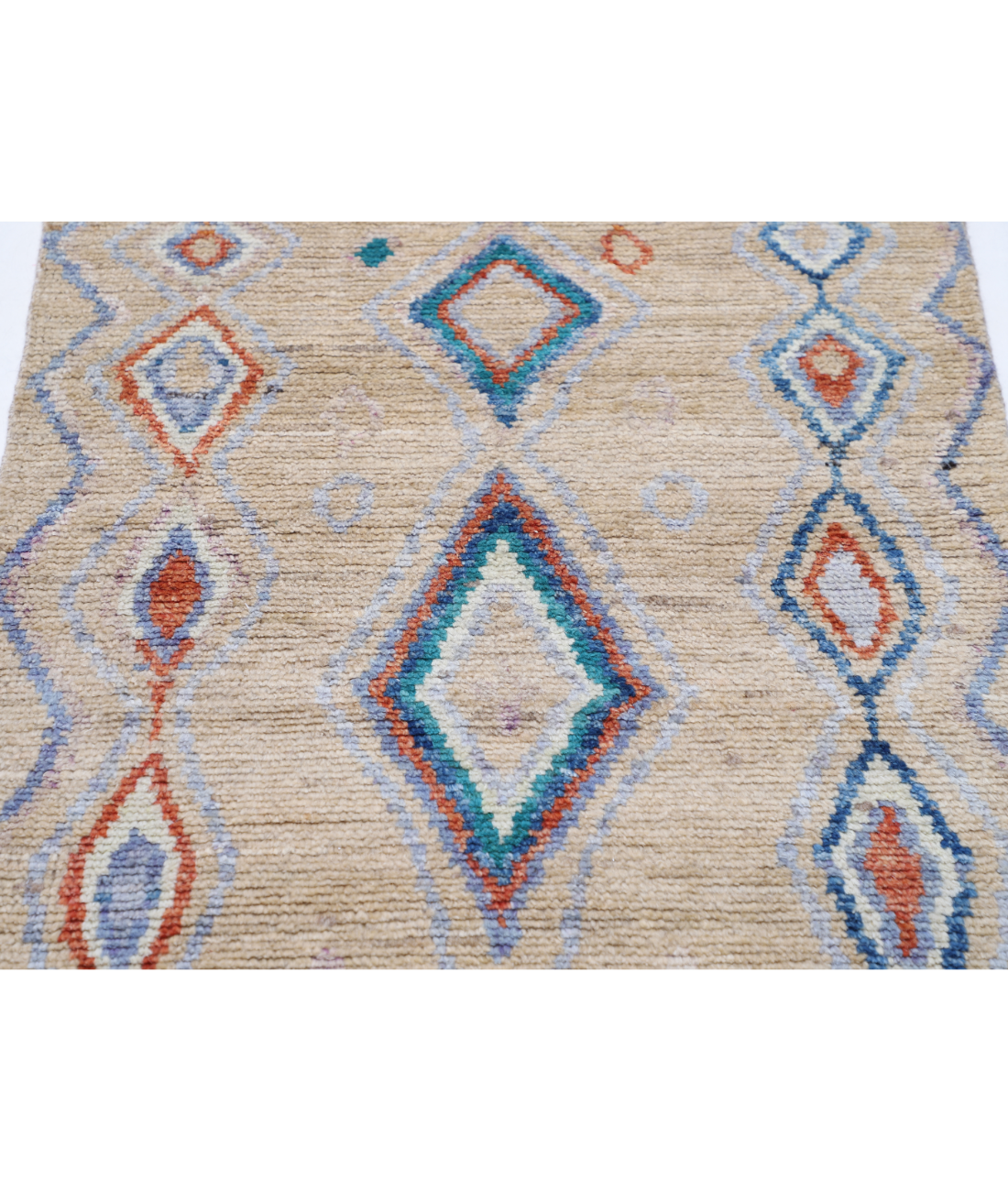 Hand Knotted Moroccan Wool Rug 2' 8" X 4' 11" 2' 8" X 4' 11" (81 X 150) / Taupe / Blue