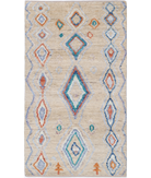 Hand Knotted Moroccan Wool Rug 2' 8" X 4' 11" 2' 8" X 4' 11" (81 X 150) / Taupe / Blue