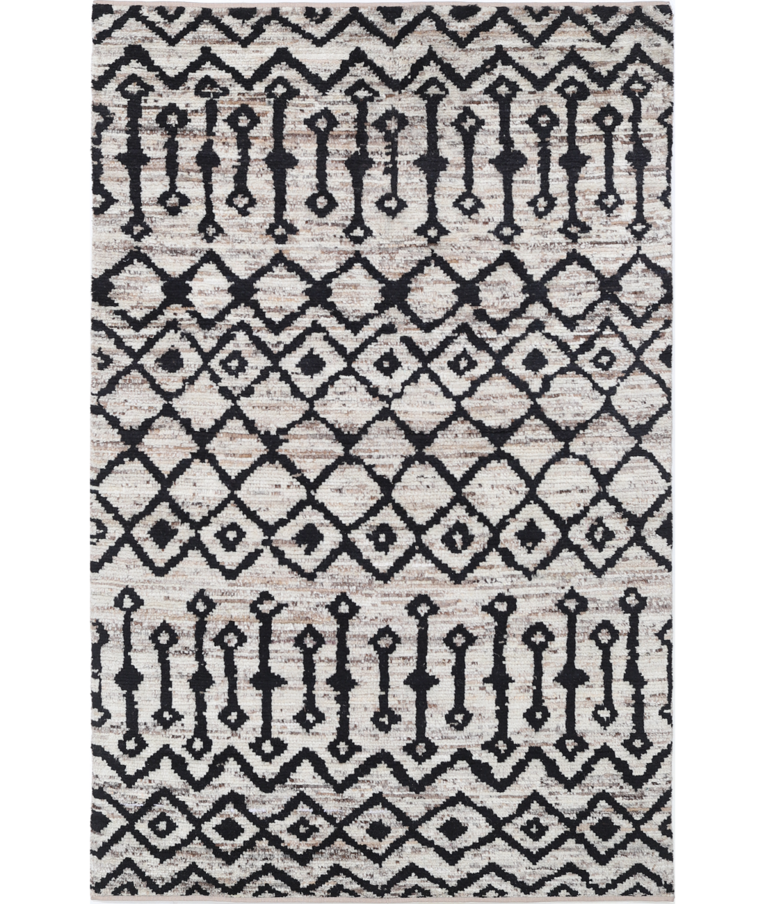 Hand Knotted Moroccan Wool Rug 3' 8" X 5' 10" 3' 8" X 5' 10" (112 X 178) / Brown / Brown