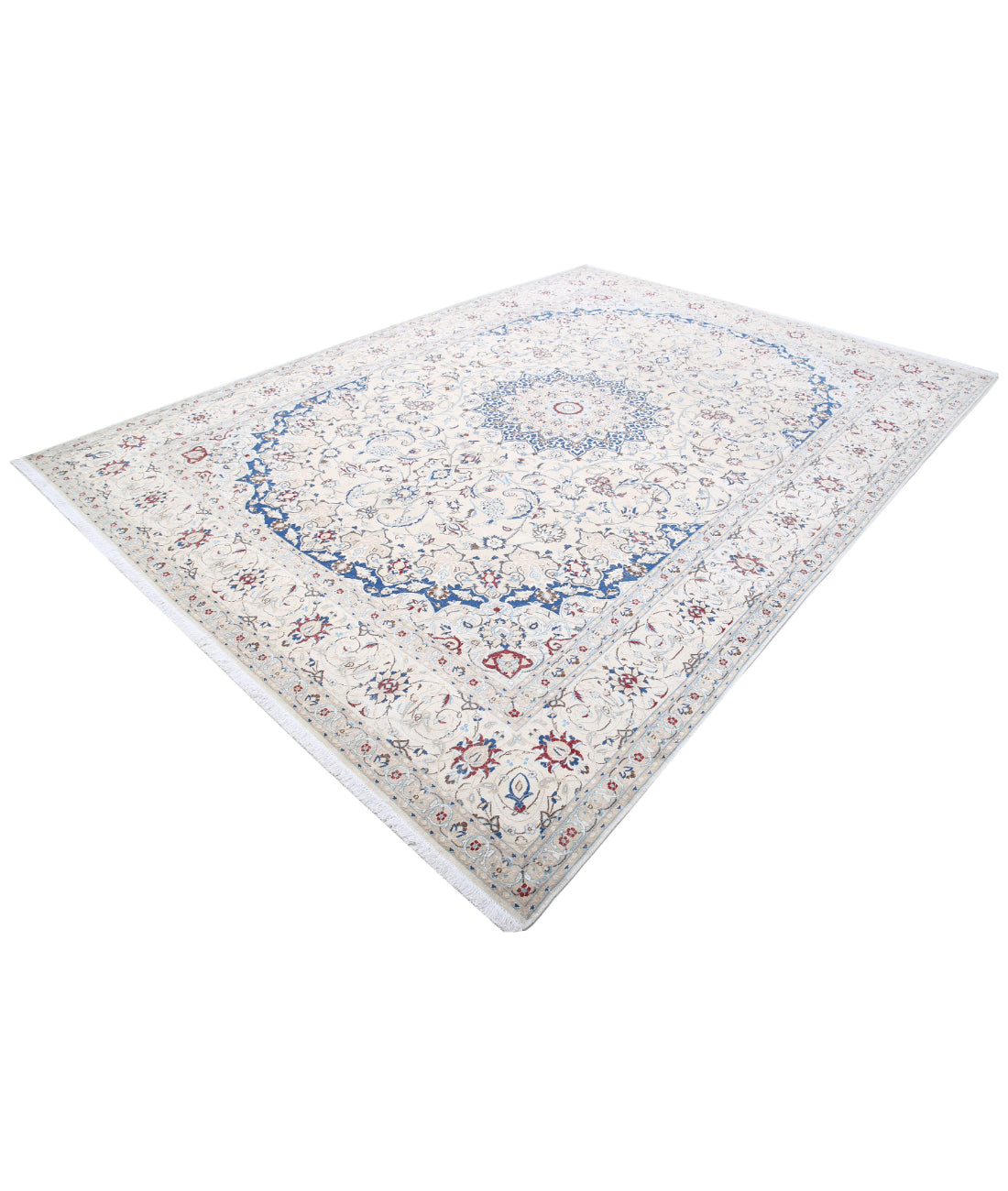 Nain 8'8'' X 11'10'' Hand-Knotted Wool Rug 8'8'' x 11'10'' (260 X 355) / Ivory / Blue