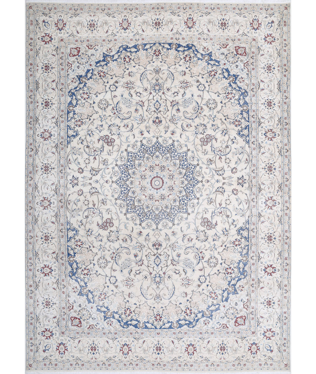 Nain 8'8'' X 11'10'' Hand-Knotted Wool Rug 8'8'' x 11'10'' (260 X 355) / Ivory / Blue