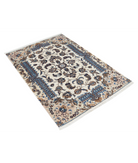 Hand Knotted Nain Wool & Silk Rug 3' 5" X 4' 10" 3' 5" X 4' 10" (104 X 147) / Ivory / Blue