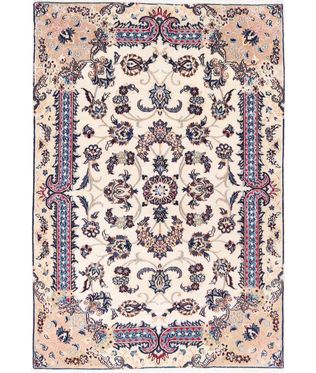 Hand Knotted Nain Wool & Silk Rug 3' 6" X 5' 2" 3' 6" X 5' 2" (107 X 158) / Ivory / Beige