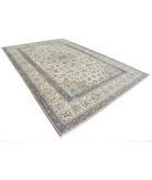 Hand Knotted Nain Wool & Silk Rug 9' 11" X 14' 10" 9' 11" X 14' 10" (302 X 452) / Ivory / Blue