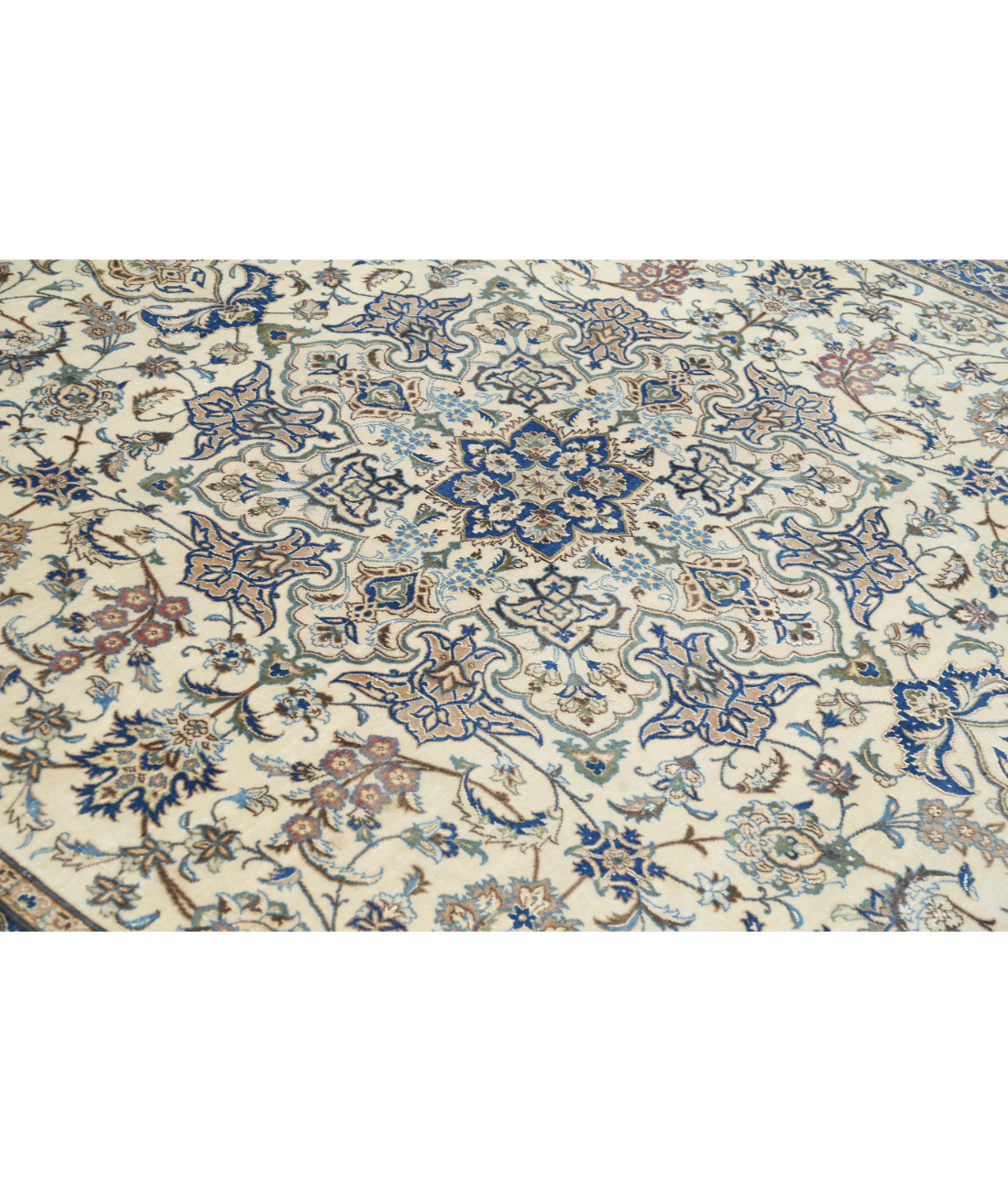 Hand Knotted Nain Wool & Silk Rug 9' 11" X 14' 10" 9' 11" X 14' 10" (302 X 452) / Ivory / Blue