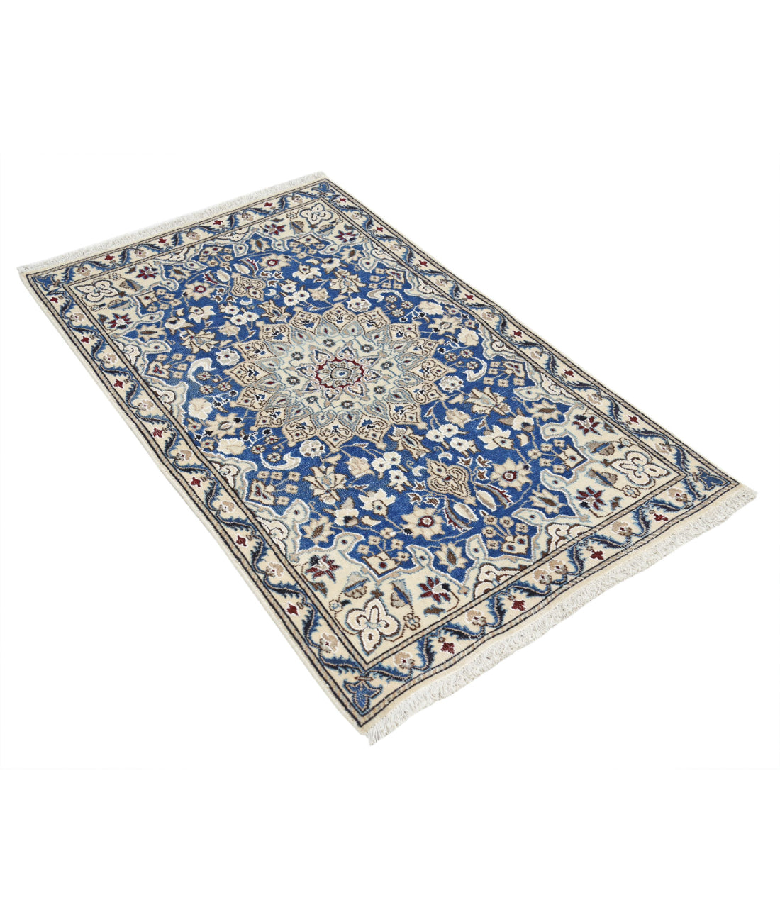 Nain 2'9'' X 4'5'' Hand-Knotted Wool-Silk Rug 2'9'' x 4'5'' (83 X 133) / Blue / Ivory