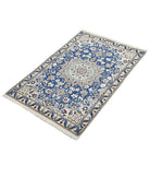 Nain 2'9'' X 4'5'' Hand-Knotted Wool-Silk Rug 2'9'' x 4'5'' (83 X 133) / Blue / Ivory