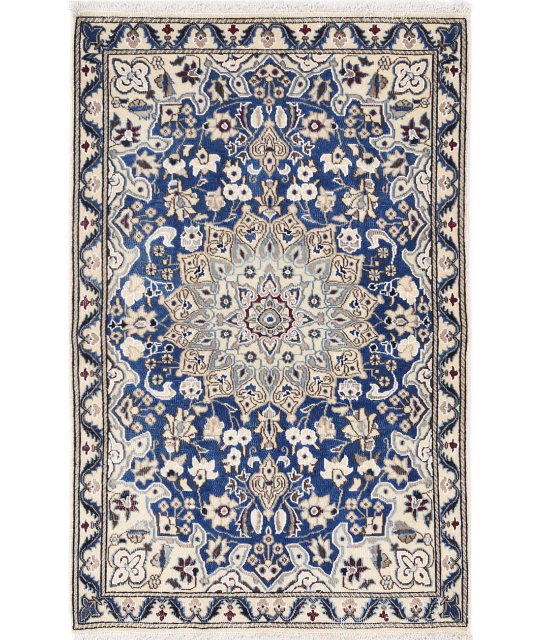 Nain 2'9'' X 4'5'' Hand-Knotted Wool-Silk Rug 2'9'' x 4'5'' (83 X 133) / Blue / Ivory