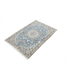 Nain 2'11'' X 4'6'' Hand-Knotted Wool-Silk Rug 2'11'' x 4'6'' (88 X 135) / Blue / Ivory