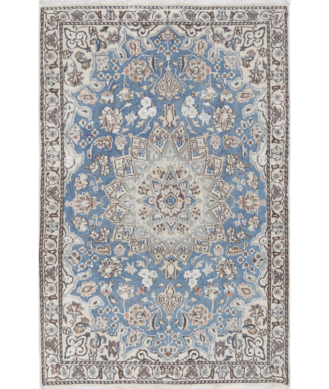 Nain 2'11'' X 4'6'' Hand-Knotted Wool-Silk Rug 2'11'' x 4'6'' (88 X 135) / Blue / Ivory