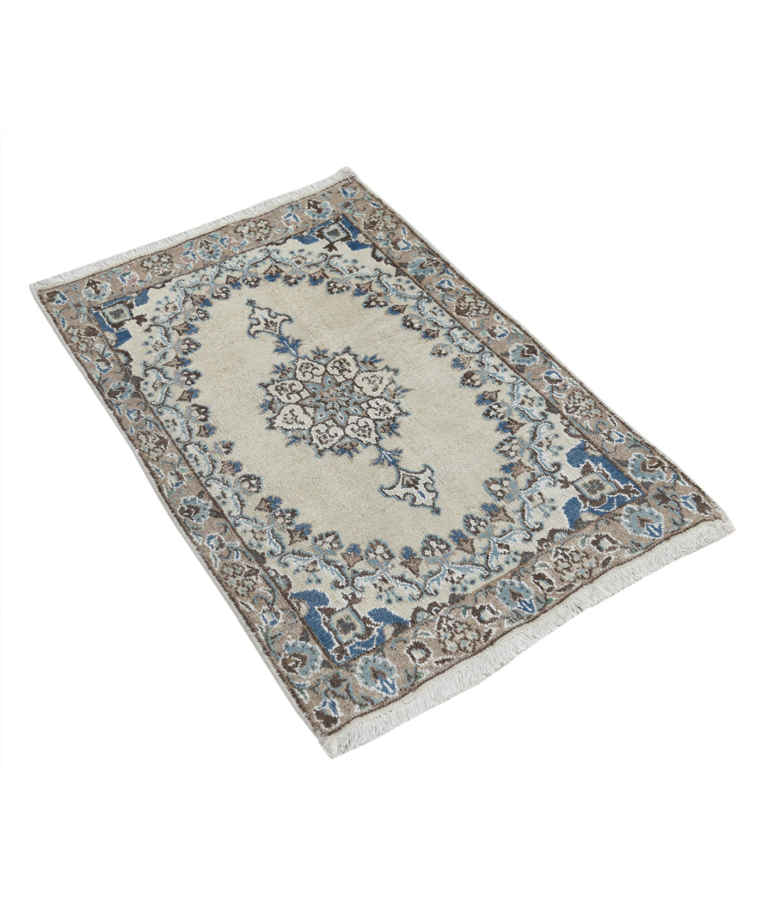 Nain 1'11'' X 2'10'' Hand-Knotted Wool-Silk Rug 1'11'' x 2'10'' (58 X 85) / Ivory / Taupe