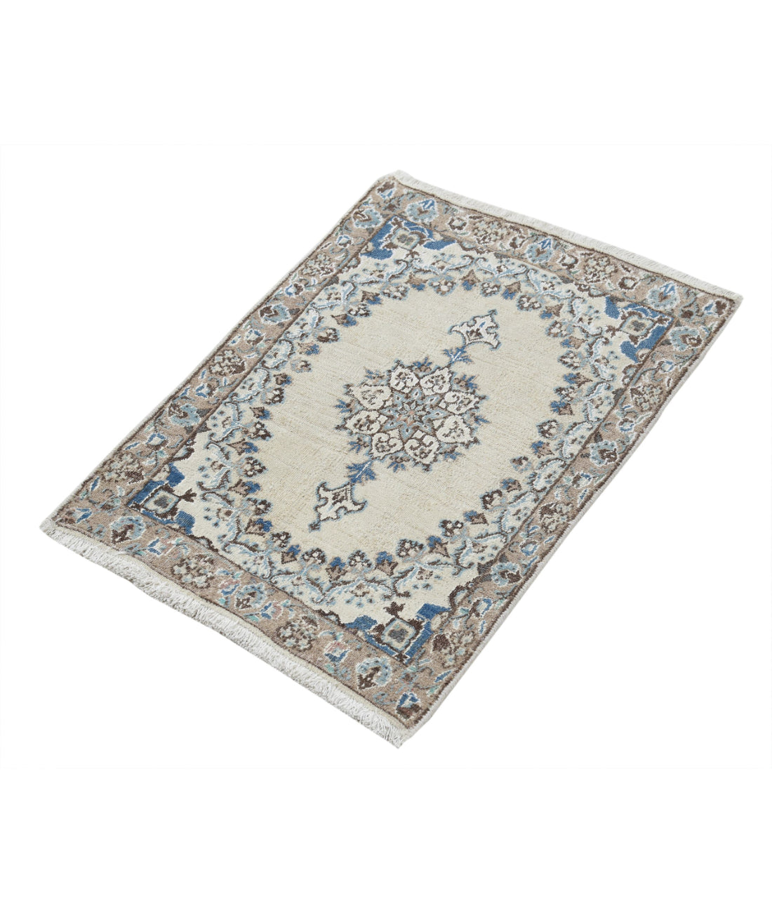 Nain 1'11'' X 2'10'' Hand-Knotted Wool-Silk Rug 1'11'' x 2'10'' (58 X 85) / Ivory / Taupe