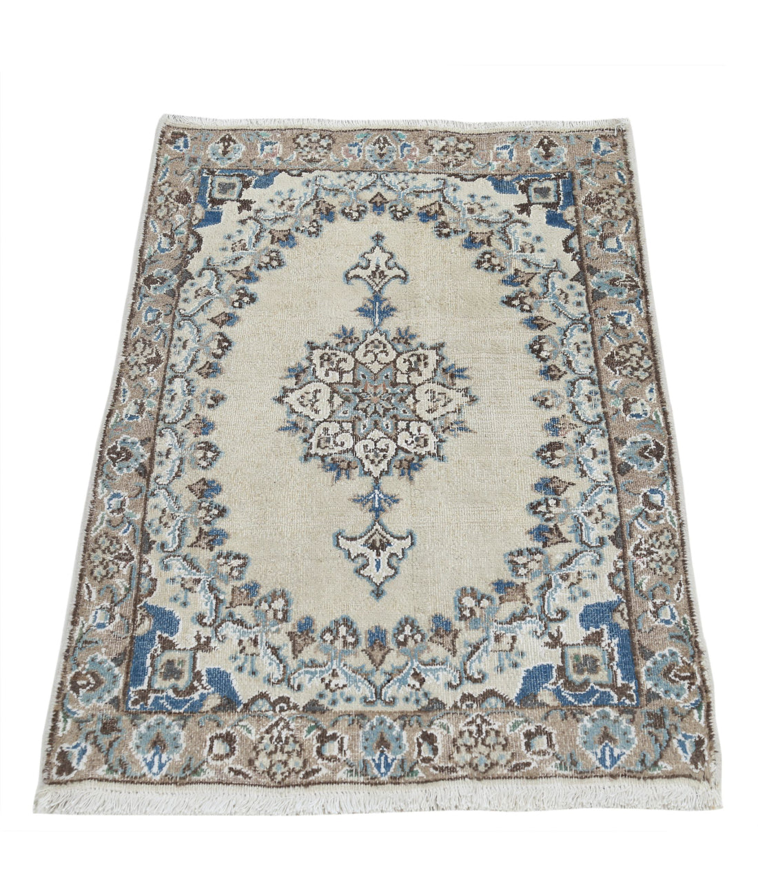 Nain 1'11'' X 2'10'' Hand-Knotted Wool-Silk Rug 1'11'' x 2'10'' (58 X 85) / Ivory / Taupe