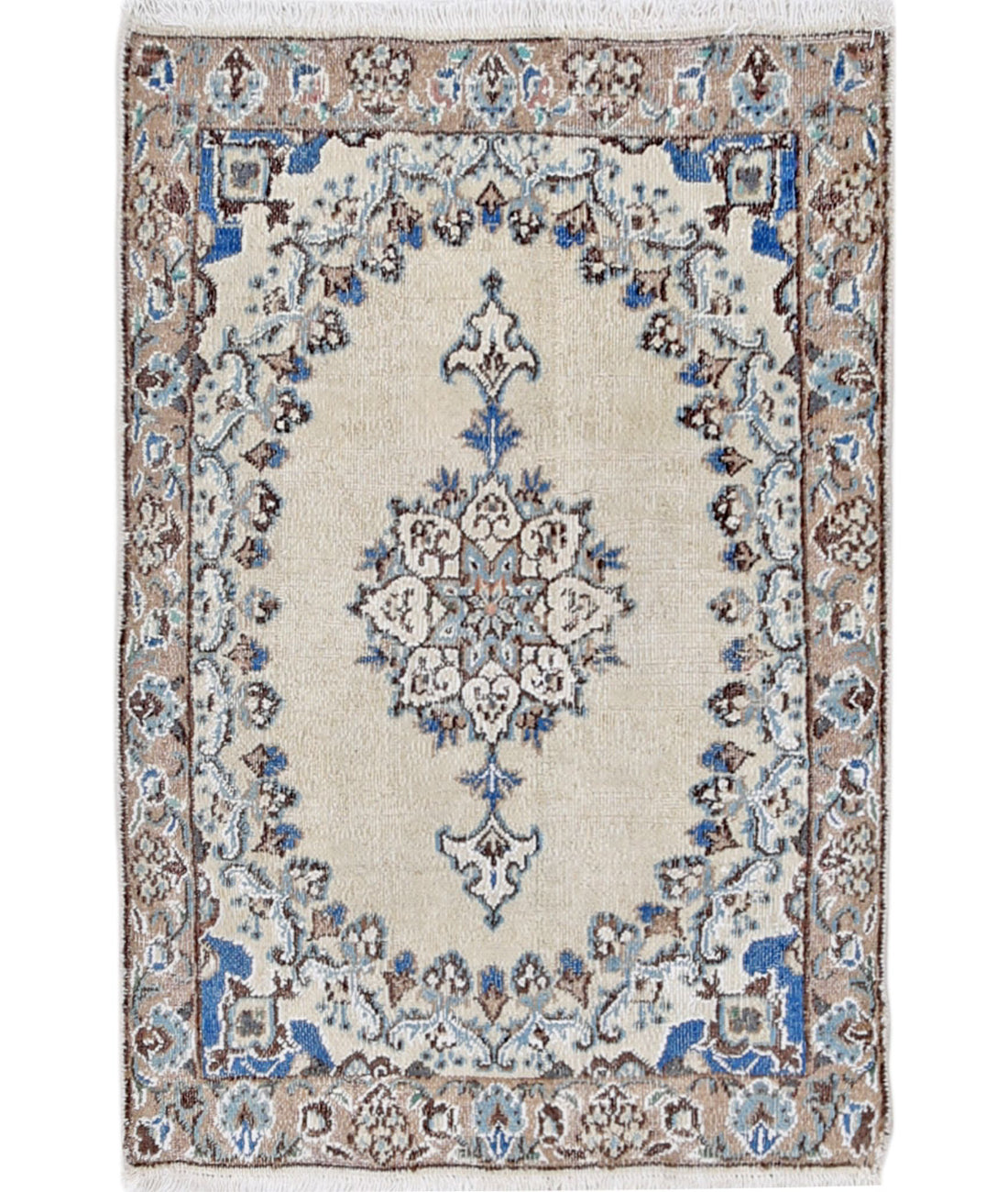 Nain 1'11'' X 2'10'' Hand-Knotted Wool-Silk Rug 1'11'' x 2'10'' (58 X 85) / Ivory / Taupe