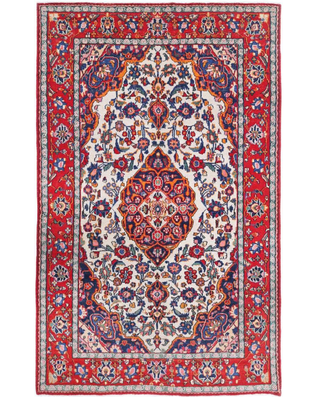 Navahand 4'2'' X 6'8'' Hand-Knotted Wool Rug 4'2'' x 6'8'' (125 X 200) / Ivory / Red