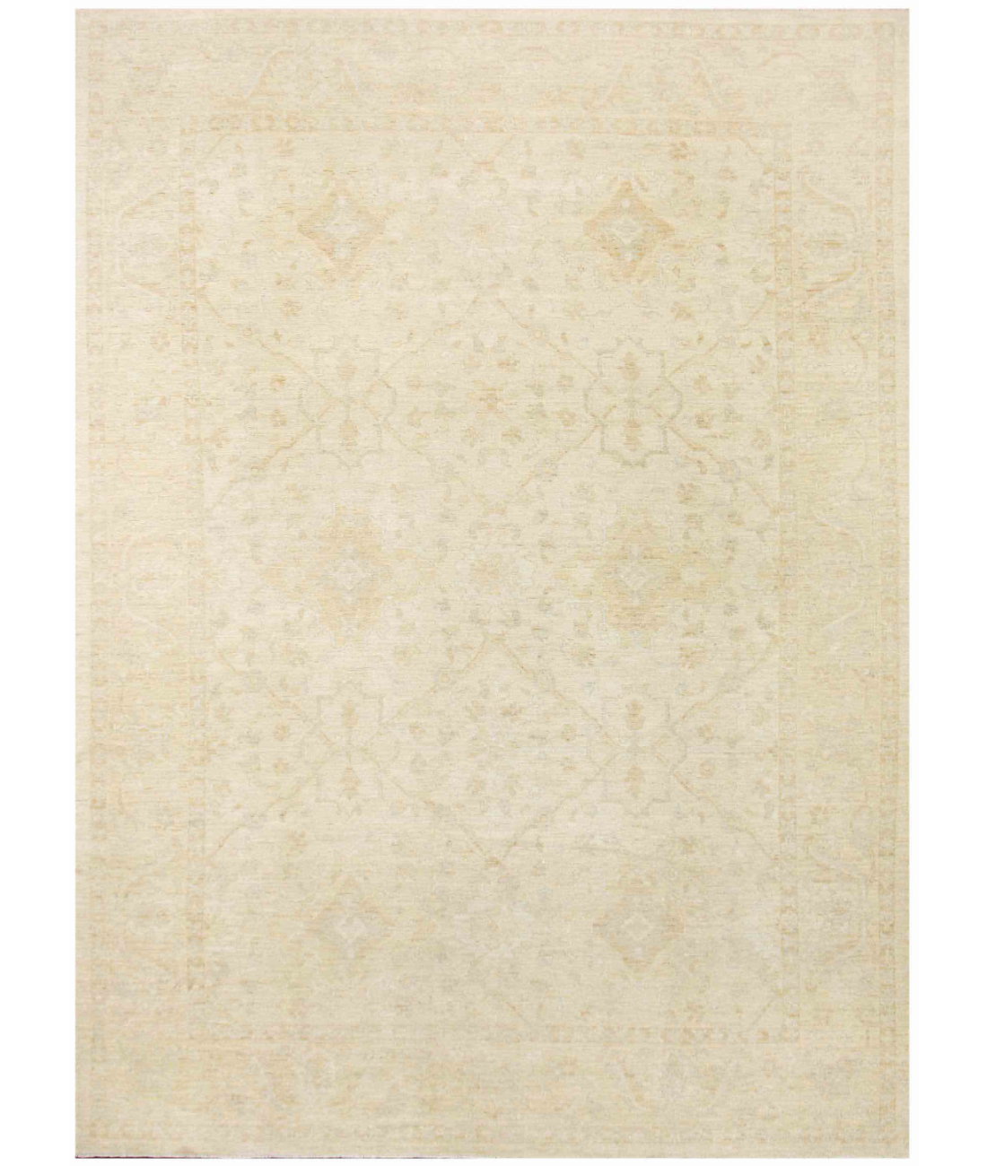 Hand Knotted Oushak Wool Rug 10' 1" X 13' 10" 10' 1" X 13' 10" (307 X 422) / Ivory / Grey